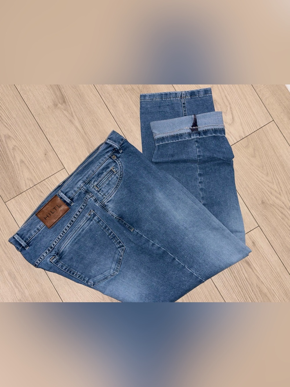 HILTL Dude Mens 40x34 Stretch Hidden Zip Pocket Whiskering Denim Jeans